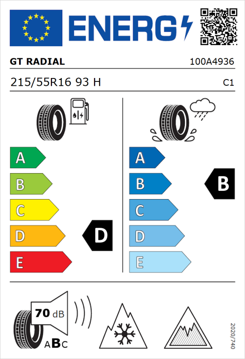 Tyre Label for GT Radial WinterPro 2 215/55R16 93H